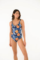 Milonga Bikinis M / Blue with flower pattern Sunset Paisley One-Piece Swimsuit