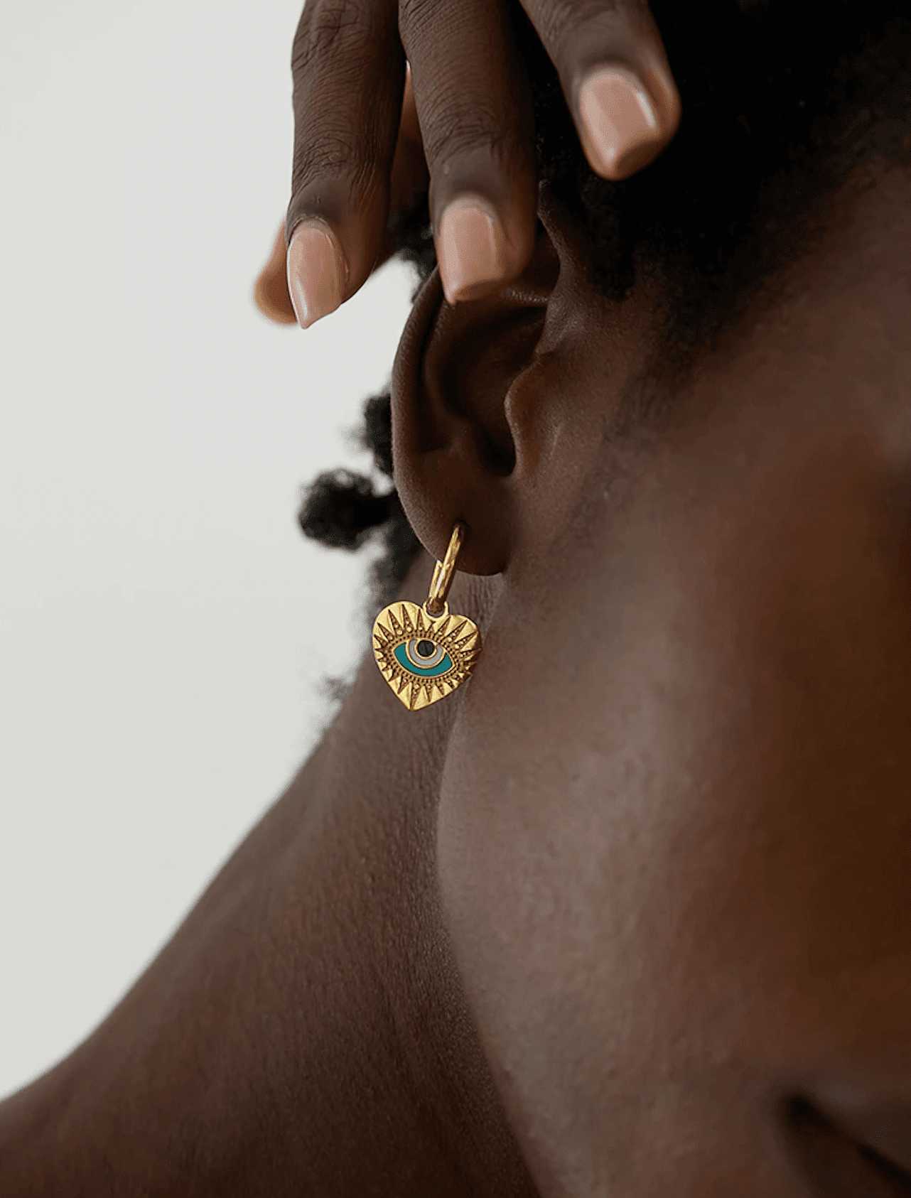 Dona Trend Jewelry Gold Heart Evil Eye Earrings