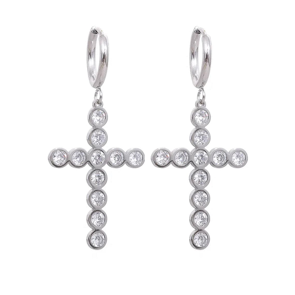 stainless steel Silver Maxi Cross Earrings