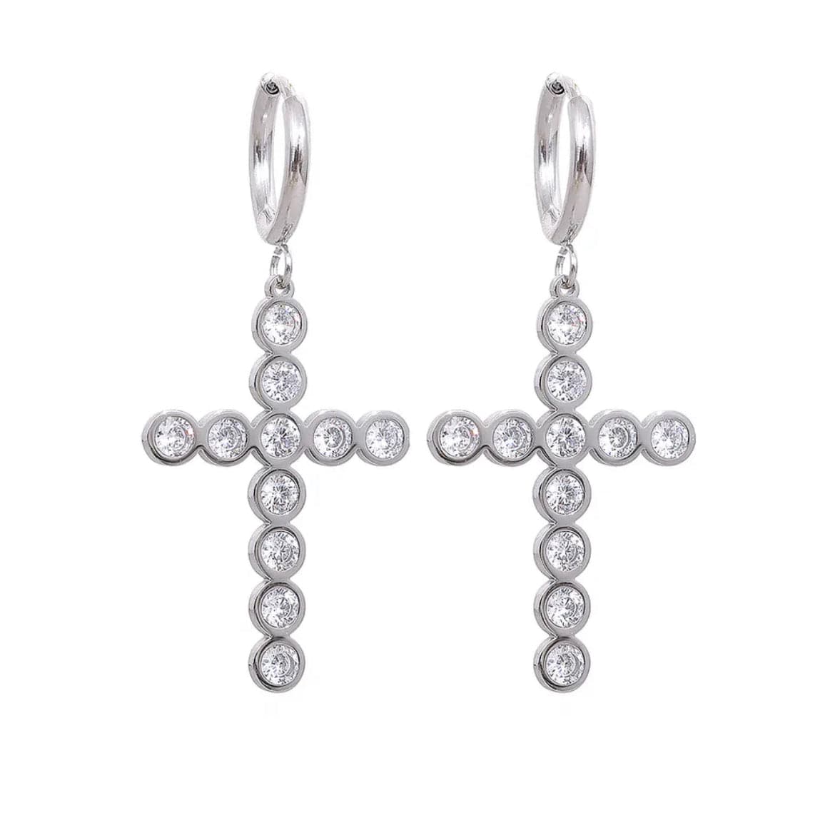 stainless steel Silver Maxi Cross Earrings