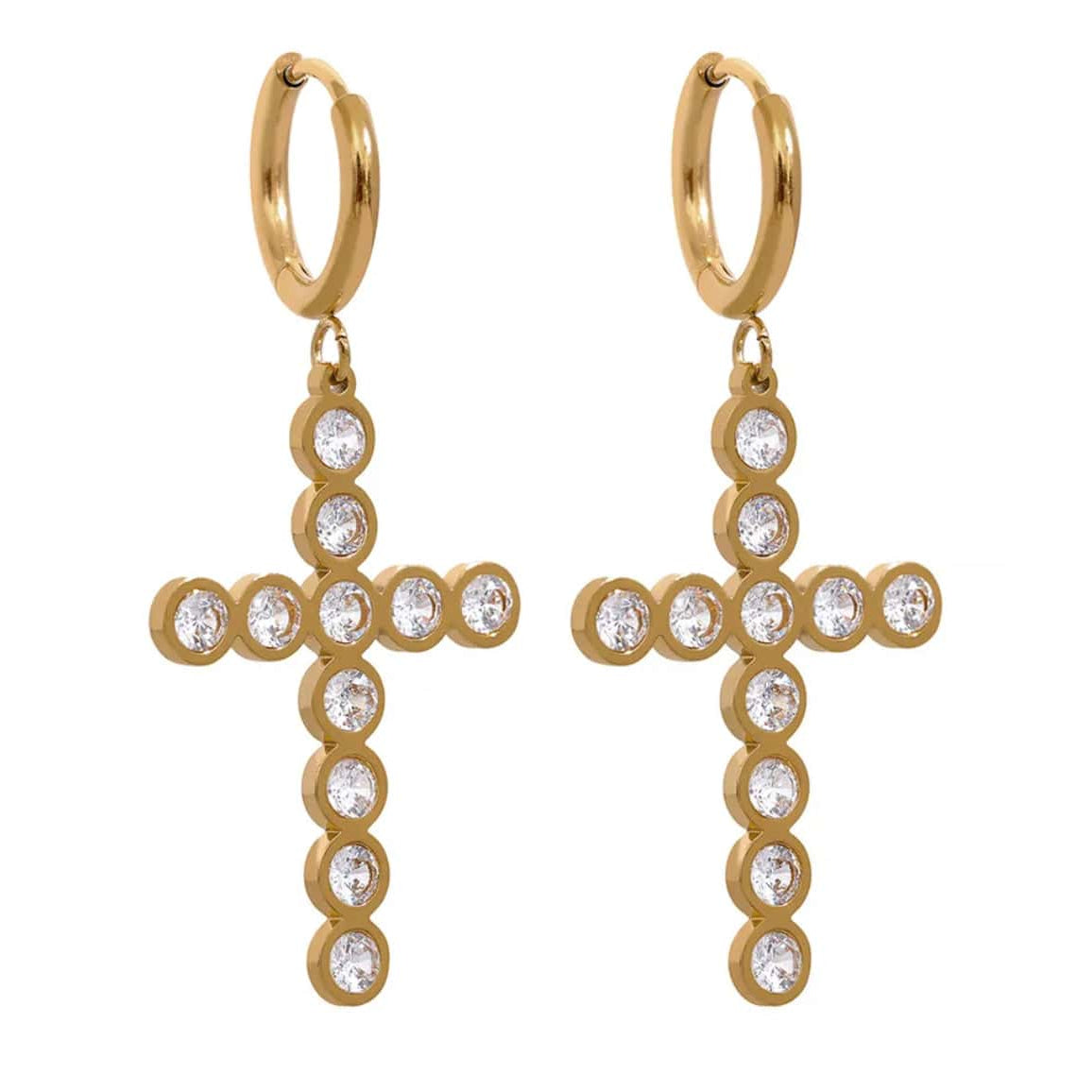 Stainless steel Gold Maxi Cross Earrings