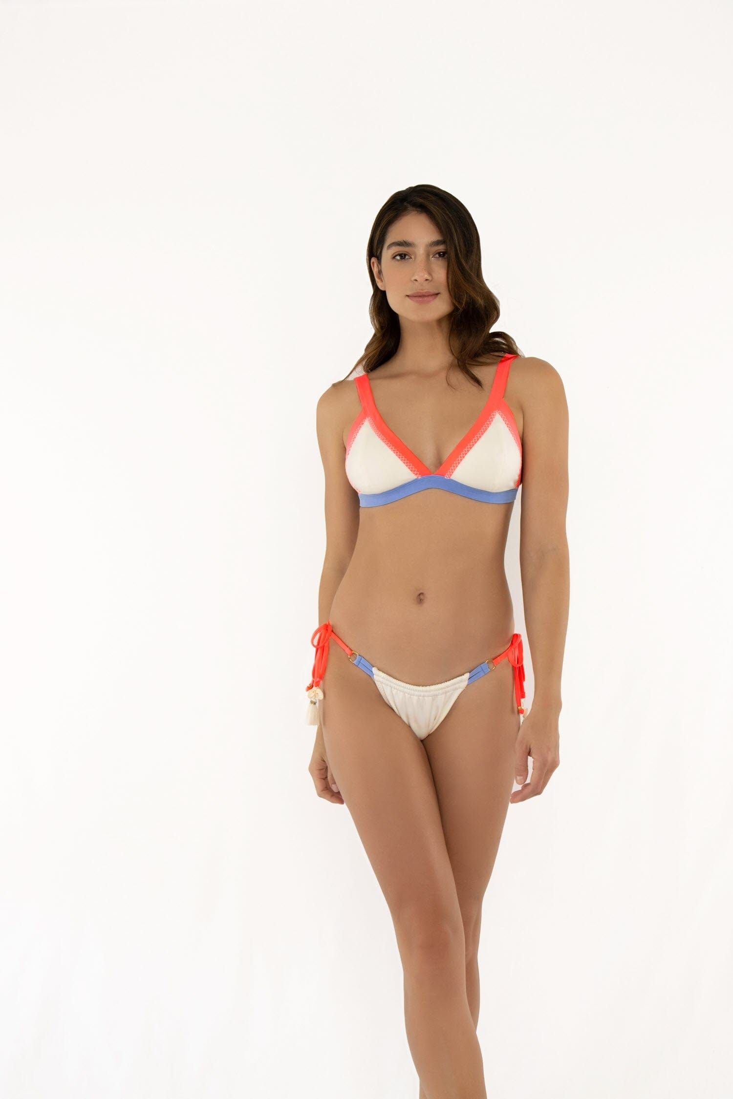 Milonga Bikinis M / White with bicolor strips and laces Sunset Bloques Triangle Bikini Set